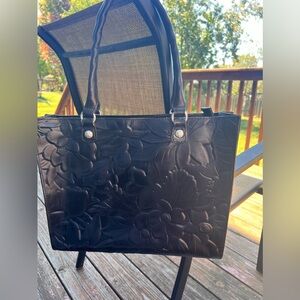 Patricia Nash ZANCONA Tooled Black Satchel Shoulder Bag